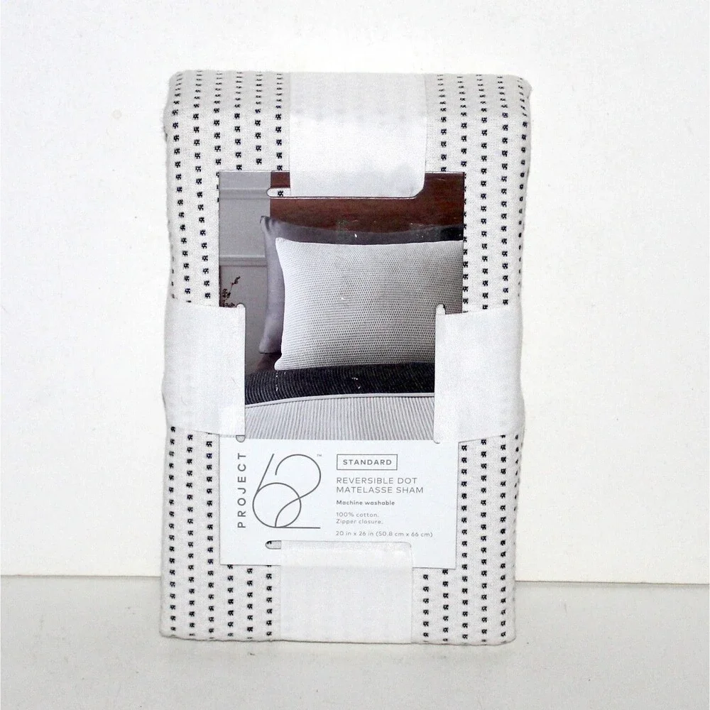 Project 62 White Dot Woven Pillow Cover Matelasse Sham reversible white gray